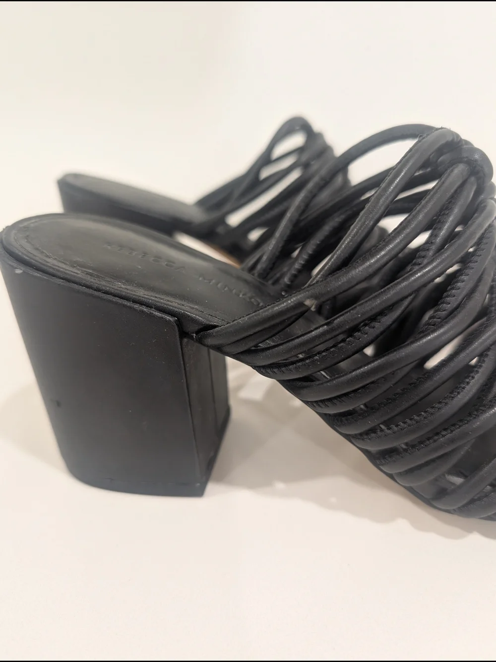 Rebecca Minkoff Black Knotted Strap Block Heel Mule